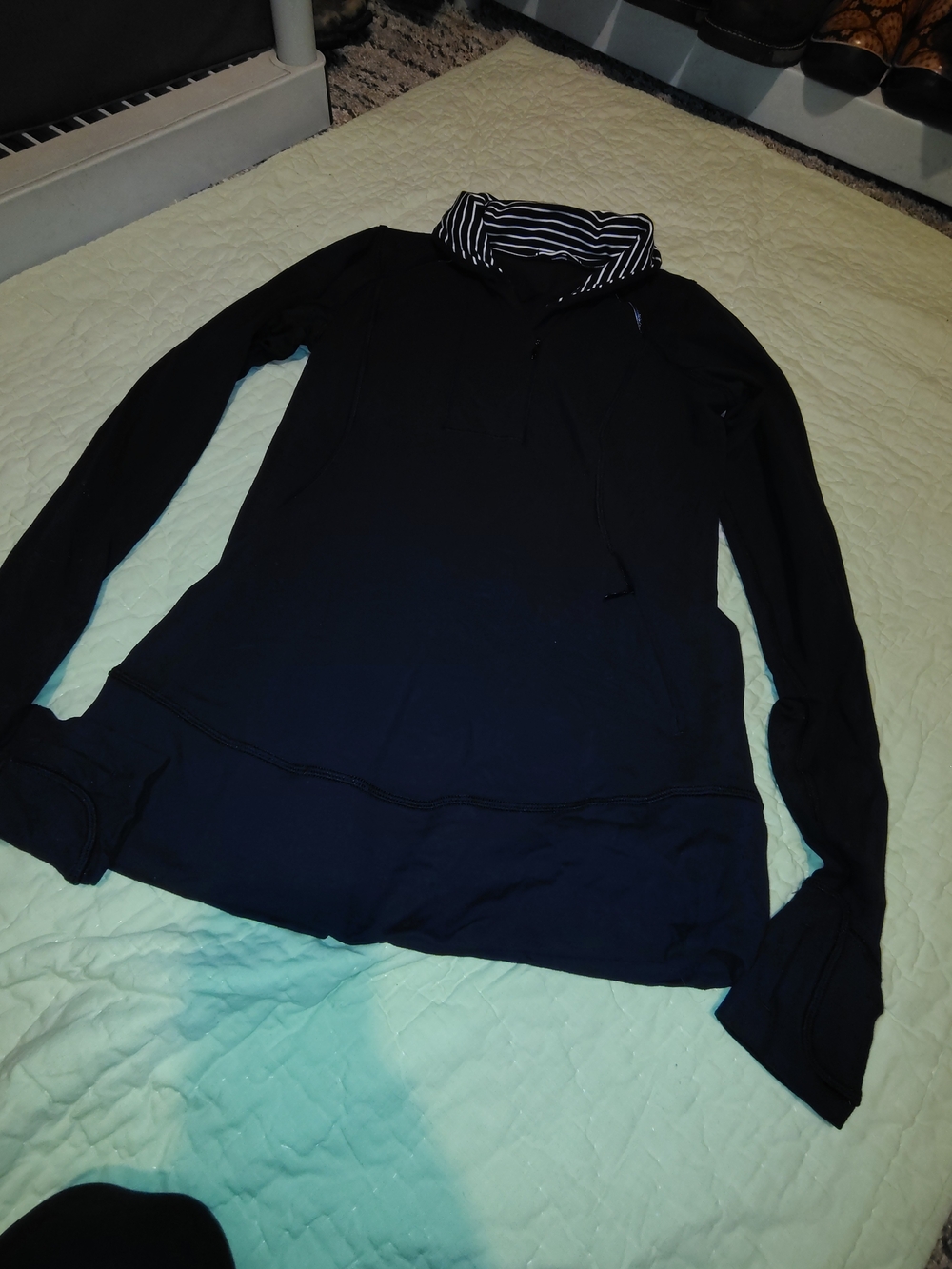 lululemon athletica Black Crewneck Pullover with Striped Collar